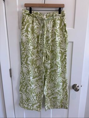 Rachel Zoe Green and White Tropical Print Wide-Leg Pants